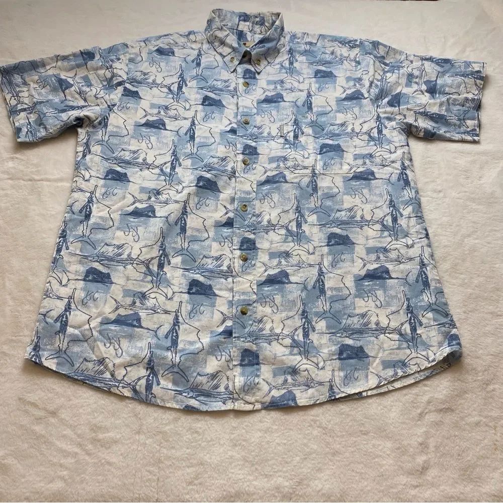 Woolrich Moccasin Saltwater Fish Short Sleeve Button Down Shirt Size Large
